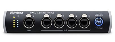 PreSonus SW5E, 5-port AVB switch with PoE for AVB networking consoles, mixers, stageboxes, monitor mixers, loudspeakers