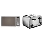 Russell Hobbs RHM2574 Digital Combination Microwave, 25 Litre, Stainless Steel & 24090 Adventure Four Slice, Brushed Polished Stainless Steel Toaster