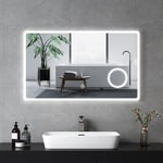 Emke - Miroir lumineux de salle de bain avec Interrupteur Tactile, 3x Loupe, Lumière Blanche Froide 100x60cm