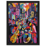 New Orleans Jazz Festival Street Musicians Playing Music City at Sunset Abstract Modern Painting Artwork Framed Wall Art Print A4