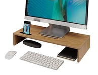 Ttap Oak Wood Monitor Stand / TV Desk Stand / PC Monitor Riser / Desk Organiser with Smart Phone Holder / 54cm L x 24.5cm D x 10.4cm H