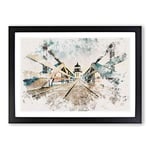 Big Box Art Lighthouse at The Piers End Watercolour Framed Wall Art Picture Print Ready to Hang, Black A2 (62 x 45 cm)