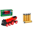 BRIO World Mighty Red Action Locomotive Battery Powered Toy Train for Kids Age 3 Years Up - Compatible with Most Railway & Amazon Basics AAA 1.5 Volt Performance Alkaline Batteries - Pack of 8