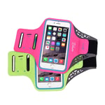 Running phone armband holder for gym and outdoor jogging by Rolours. Compatible with phone screen sizes 5.5 to 6.4 including iphones, Samsungs, Huawei models. (2 Pcs - Pink/Green)