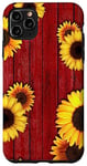 Coque pour iPhone 11 Pro Max Tournesols sur table de pique-nique rouge patiné grange rustique