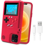 Game Console Case for iPhone,LucBuy Retro Protective Cover Self-powered Case with 36 Small Game,Full Color Display,Shockproof Video Game Case for iPhone 12/12 Pro - Red