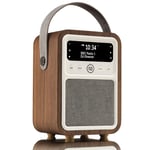 VQ Monty DAB Radio with Bluetooth, Radio Alarm Clock with FM supportability. Battery Powered Portable DAB/DAB+ and Rechargeable Digital Radio in Real Wood Case - Walnut