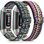 2-pack stretchiga remmar kompatibla med Fitbit Charge 3/4-rem - flätade elastiska nylon sportband (kvinnor män)