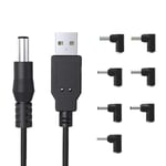 USB to DC Universal Power Cable, USB to DC 5.5 * 2.1mm Jack 5V Charging Cord with 7 Selectable Connector Tips, 5.5*2.5, 4.8*1.7, 4.0*1.7, 4.0*1.35, 3.5*1.35, 3.0*1.1, 2.5*0.7