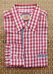 New Hugo BOSS mens red checked regular long sleeve smart casual suit shirt SMALL