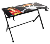 Konix One Piece Bureau Gaming 120 x 60,5 x 18 cm en Forme de Y - Plateau de Table en Bois et métal - Porte-gobelet - Support Casque - Motif Luffy