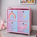 E2B Unicorn 4 Drawer Chest Drawer Girls Kids Children Bedroom Storage Unit Pink