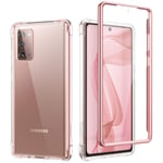 SURITCH Clear Case for Samsung Note 20, [Built in Screen Protector][Tempered Glass Back][Rose Gold Metallic Electroplated Edge] Shockproof 360°Protection Soft Bumper Case for Samsung Note 20