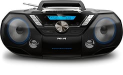 Philips AZB798T/12 CD sound machine, Portable CD player (DAB+ /FM digital tuner, Bluetooth, CD, MP3-CD, USB, cassette, all-in-one sound system) black