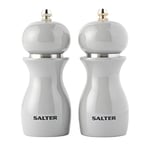 Salter 7613 GYXR Salt & Pepper Grinder Set - Spice Mills, High Gloss Mechanical Seasoning Pots, Twist To Grind, Adjustable Fine To Coarse, Retro, 26g Salt/13g Pepper, Grey Condiment Set, 14cm