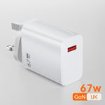 Blanc Royaume-Uni-Chargeur USB Type C à Charge Rapide 3.0 de 67W GaN, Adaptateur Mural pour iPhone, Xiaomi,