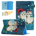 For Fire HD 10(9th/7th/5th Gen 2019/2017/2015) Case with Stylus Holder, Uliking Slim Lightweight PU Leather Soft TPU [Auto Wake/Sleep] Stand Smart Cover Kids for Kindle Fire 10.1", Owls