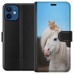 Apple iPhone 12 mini Svart Plånboksfodral Katt och Häst