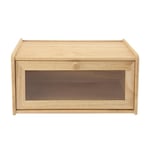 Clear Front Bread Bin Hevea Wood Food Storage Snap Open Kitchen Container