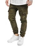 URBAN CLASSICS Men's Cargo Trousers, Cargo Joggers with Military Print, Comfortable Combat Trousers for Men, Joggings Bottoms with Elastic Leg Opening, Colour: Camo Olive, Size: 36