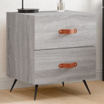 Small Bedside Table with Drawers Grey Industrial Side Cabinet Nightstand Unit