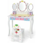 Costway - Coiffeuse pour Enfants avec Miroir Amovible - 3 Tiroirs - 2 Boîtes - Convertible Bureau - Style Princesse pour Filles, Blanc