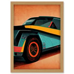 Colourful DeLorean Style Retro Car Poster Artwork Framed Wall Art Print A4