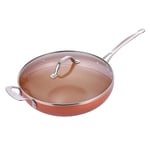 Masterpan Copper Non Stick Wok with Lid 30cm | Non Toxic Cookware | Camping Pan | Healthy Ceramic Wok with Lid | Perfect as Stir Fry Pan or Noodle Pan | Deep Frying Pan