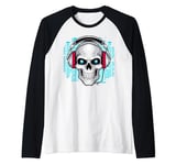 Music Forever Skull With Headphones Ink Graphic Rock Song Raglan Baseball Tee