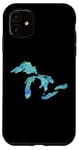 Coque pour iPhone 11 Aquarelle bleu vert des Grands Lacs
