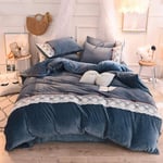 XYSQWZ Flannel Duvet Cover Set King Size, (Queen, 200 * 230CM) Fleece Lace Warm Winter Bedding Duvet Cover,flannel Bed Flat Sheet,home Bedclothes Bed Linen Set Navy Blue 200 * 230cm(4pcs)
