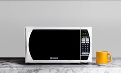 Haden 800W White Microwave Oven - Defrost & Express Functions - Stainless Steel Build - Digital Timer - 10 Power Levels - 20L Countertop Microwave - Mirror Door