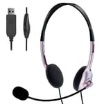 TINGDA USB Computer Headset, Lightweight PC Headset with Microphone Noise Cancelling, Wired Headphones Business Headset for Skype Webinar Cell Phone Call Center, Clear Chat, Ultra Comfort-Rose gold