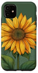 iPhone 11 Aesthetic Sunflower Line Art Minimalistic Sage Green Case