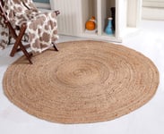 DHAKA Extra Large Braided Round Rug Hand Woven with Natural Indian Jute 210 cm Diameter