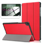LJSM Case + Screen Protector for Lenovo Tab M10 FHD Plus 10.3" TB-X606F / TB-X606X - Tempered Film, Ultra Thin with Stand Function Slim PU Leather Smart Cover Skin - Red