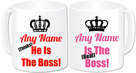 Personalised The Boss The Real Boss Mugs Set of 2 - King Queen Couples Husband Wife His and Hers Gifts Idea for Engagement Wedding Anniversary Valentines (Standard 11oz)