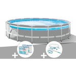 Kit piscine tubulaire Intex Prism Frame Clear Window ronde 4,88 x 1,22 m + Kit d'entretien + 6 cartouches de filtration
