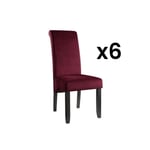 Vente-unique Lot de 6 chaises DELINA - Velours matelassé & pieds bois - Bordeaux