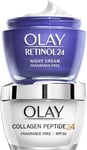 Olay Retinol 24 Night Cream + Collagen Peptide 24 Moisturiser Set, Day Face Crea