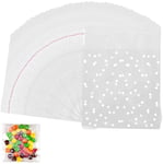 Cookie Bags - 200 Pcs Self Adhesive Cellophane Candy Bags White Polka Dot Treat Bags for Candy, Soap, Cookie, Valentine, Chocolates Treat Bags for Christmas, Halloween (4*4)… (5*7)
