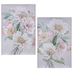 DRW Lot de 2 tableaux sur toile avec bouquets de fleurs peintes à la main, 40% tons rose, blanc et vert, 90 x 60 x 3 cm