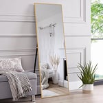 NeuType Miroir Pleine Longueur de 150 x 50 cm avec Support sur Pied, Miroir de Chambre à Coucher à Suspendre ou Poser Contre Un Mur, doré