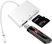 Lecteur de Carte SD pour iPhone, 4 en 1 Adaptateur Lecteur de Carte SD iPhone, Adaptateur Lecteur de Carte SD/TF pour iPhone Adaptateur USB OTG, Adaptateur USB Lightning Compatible