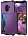 Coolden for Samsung S9 Case Armor Shockproof Case for Galaxy S9 Wallet Case Protective Case Heavy Duty Rubber Bumper Card Holder Slot Wallet Case Cover for Samsung Galaxy S9 Phone Cases (Purple)