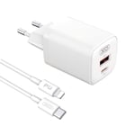XO Väggladdare PD 30W QC3.0 18W med 1xUSB och 1x USB-C + USB-C till Lightning-kabel