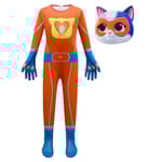 3-9 år Barn Super Kitties Cosplay Dräkt Katt Jumpsuit Mask Outfits Halloween Party Finklänning Presenter-Orange 3-4Years