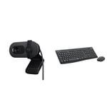Logitech Brio 100 Full HD Webcam for Meetings and Streaming, Auto-Light Balance & MK295 Silent Wireless Mouse & Keyboard Combo with SilentTouch Technology