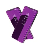 NOKOER Case for OPPO A52, Mirror Flip Vertical Bracket Holster Phone Case[Ultra-thin] [Slim Fit] [Translucent Mirror] [Slip-Resistant] - Purple