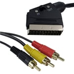 SCART with In Out Switch to 3 RCA Phono Composite Audio Video AV TV Cable 1.5m